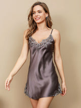 [Purple Gray] SilkSilky-CA Spaghetti Strap V Neck Nightgown 003