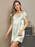 SilkSilky CA Pure Silk Cap Sleeve Tie Neck Nightgown MintGreen 004