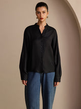 [Black] SilkSilky-CA Long Sleeve Split Women's Blouse 003