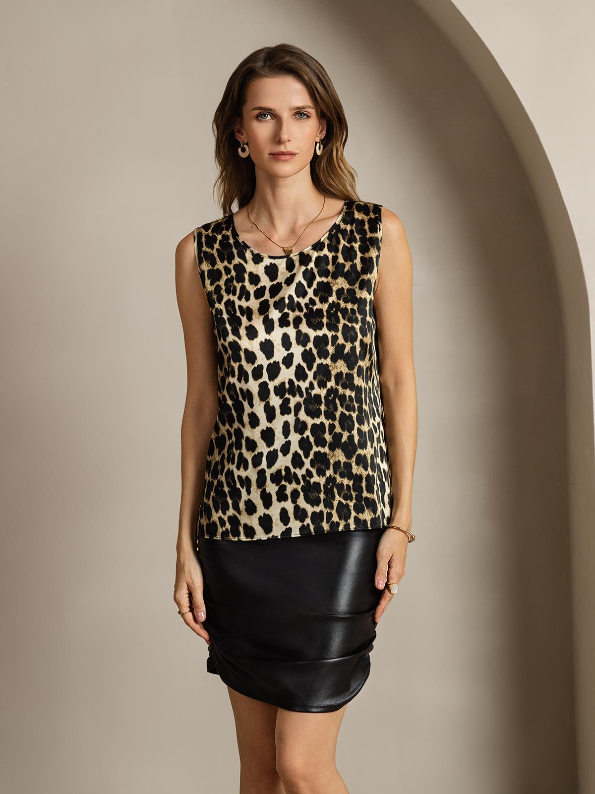 [Leopard] SilkSilky-CA 19Momme Silk Round Neck Camisole 007