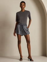 [Gray] SilkSilky-CA Half Sleeve Crew Neck Women's T-Shirt 009