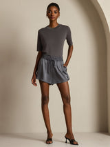 [Gray] SilkSilky-CA Half Sleeve Crew Neck Women's T-Shirt 009