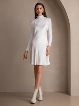 [White] SilkSilky-CA Spaghetti Strap V Neck Dress 001