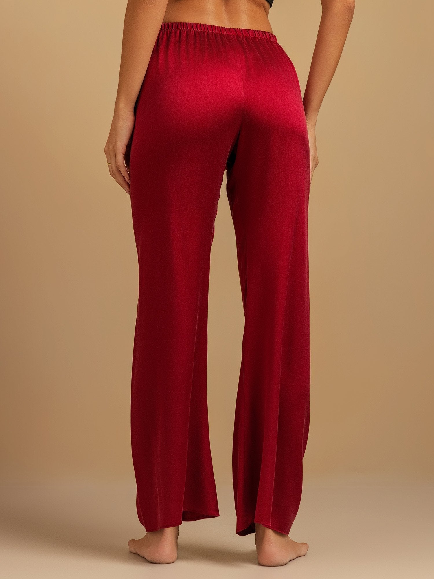 [Wine] SilkSilky-CA 19Momme Machine-Washable Silk Womens Sleep Bottoms 002