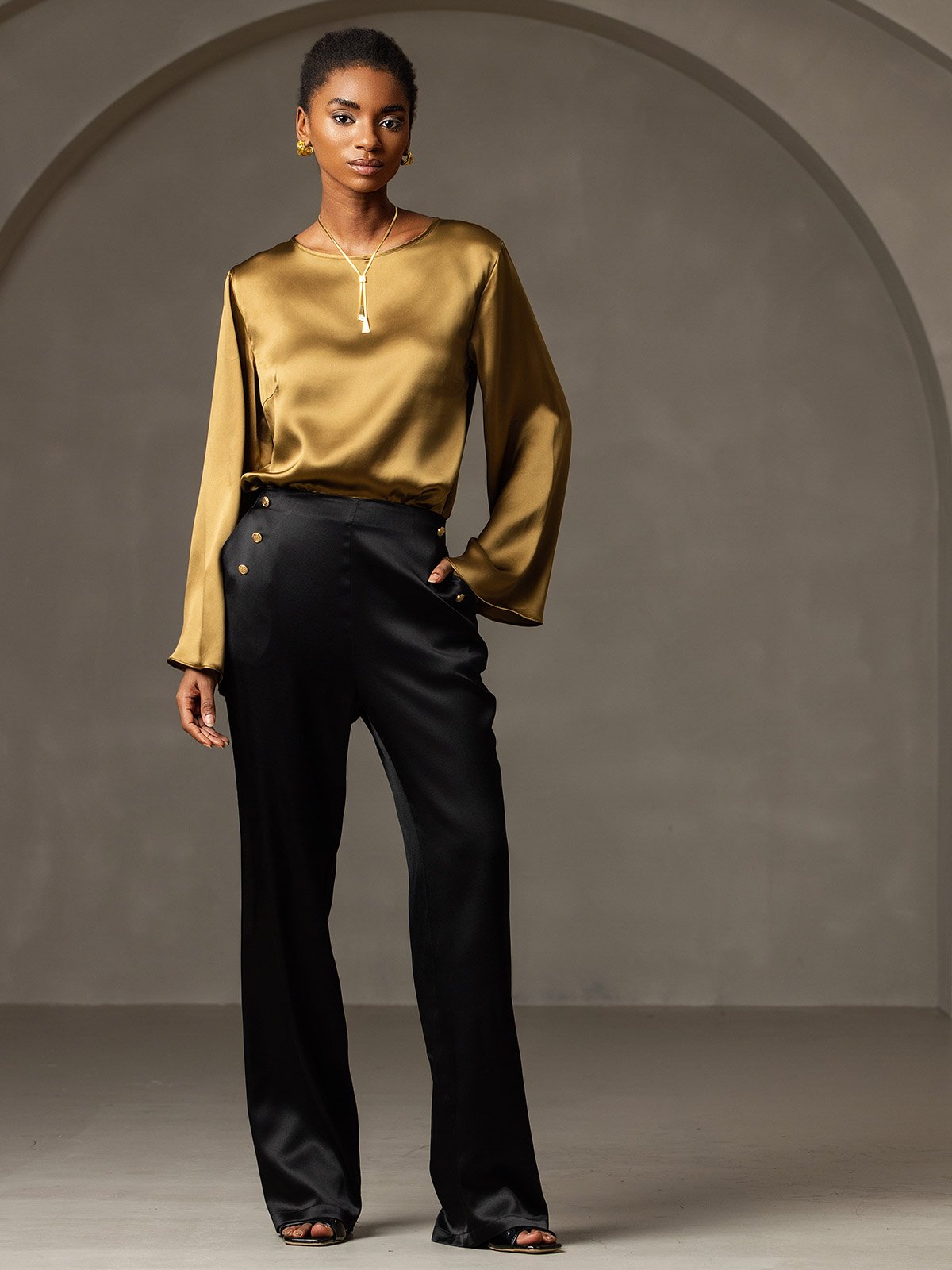 [Black] SilkSilky-CA 19Momme Silk Womens Pants 001