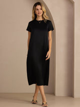 [Black] SilkSilky-CA Short Sleeve Round Neck Dress 007