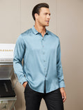 SilkSilky CA Silk Long Sleeve Collar Men's Shirt SteelBlue 001