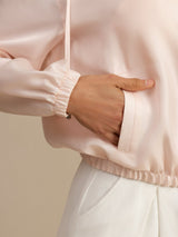 [Pink] SilkSilky-CA 18Momme Silk Satin Surah Long Sleeve Stand Collar Women's Outerwear 005