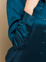 [Teal] SilkSilky-CA Long Sleeve Lapel Collar Women's Shirt 003
