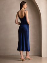 [Dark Blue] SilkSilky-CA Spaghetti Strap V Neck Dress 002