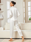 SilkSilky CA Pure Silk Long Sleeve Lapel Women's Pajamas White 003