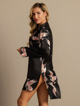 [Black] SilkSilky-CA 19Momme Long Sleeve Notch Collar Nightshirt 003