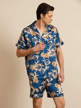 [Navy Dragon] SilkSilky-CA Short Sleeve Lapel Collar Men's Pajamas 001