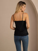 [Black] SilkSilky-CA Spaghetti Strap V Neck Camisole 002
