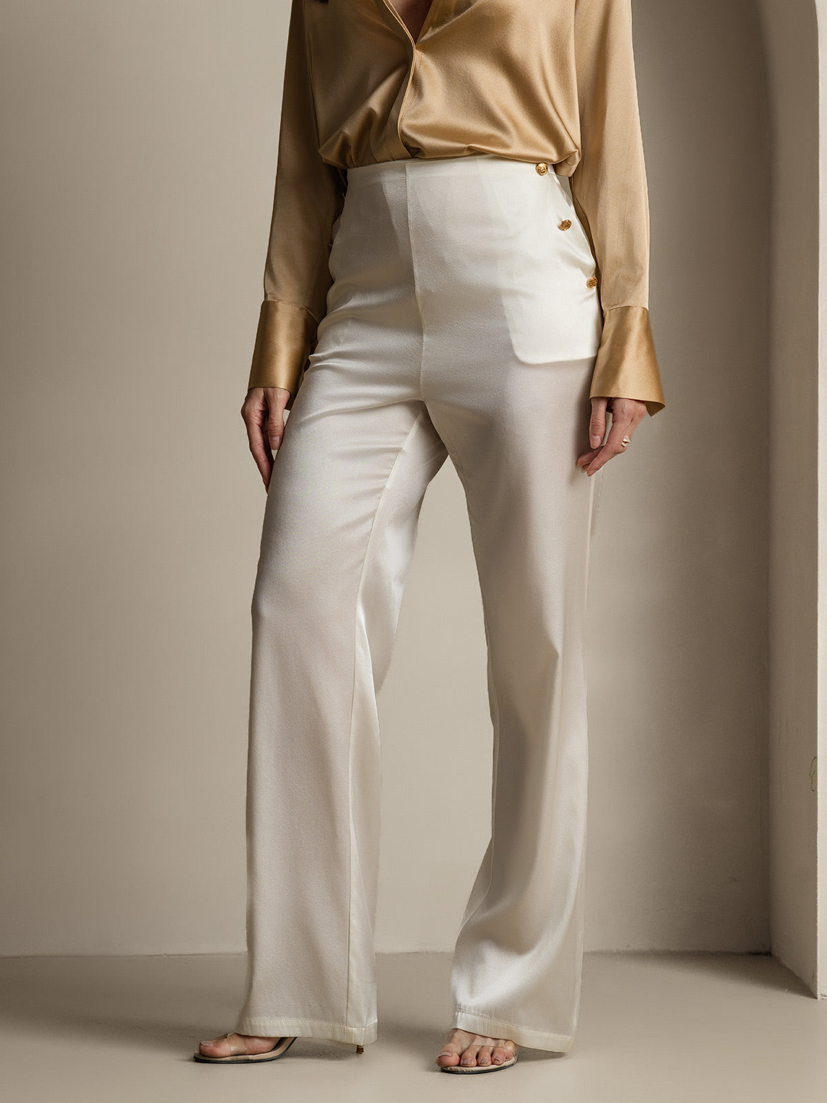 [White] SilkSilky-CA 19Momme Silk Womens Pants 007