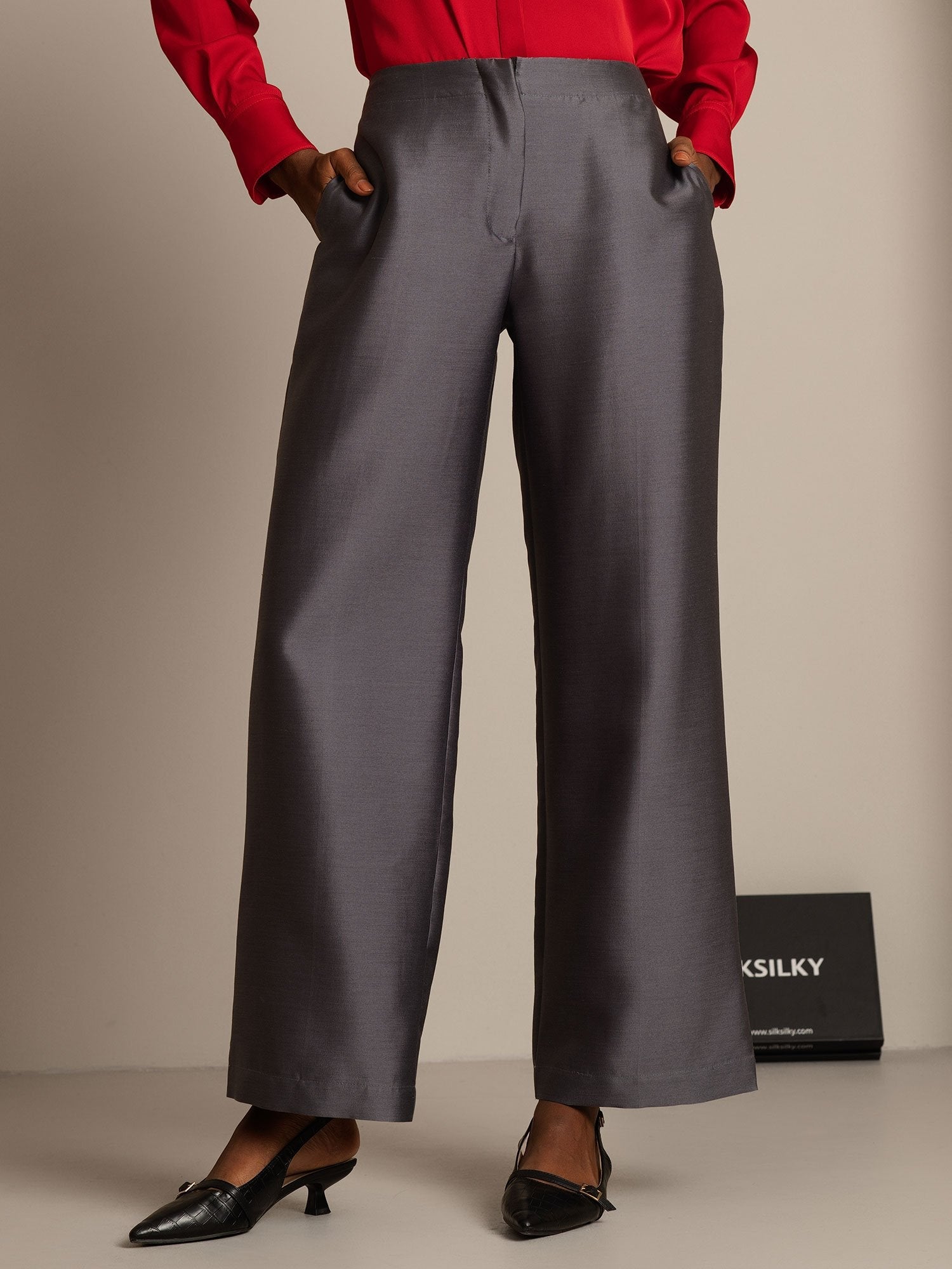 [Gray] SilkSilky-CA 32Momme Silk-Wool Blend Womens Pants 001,