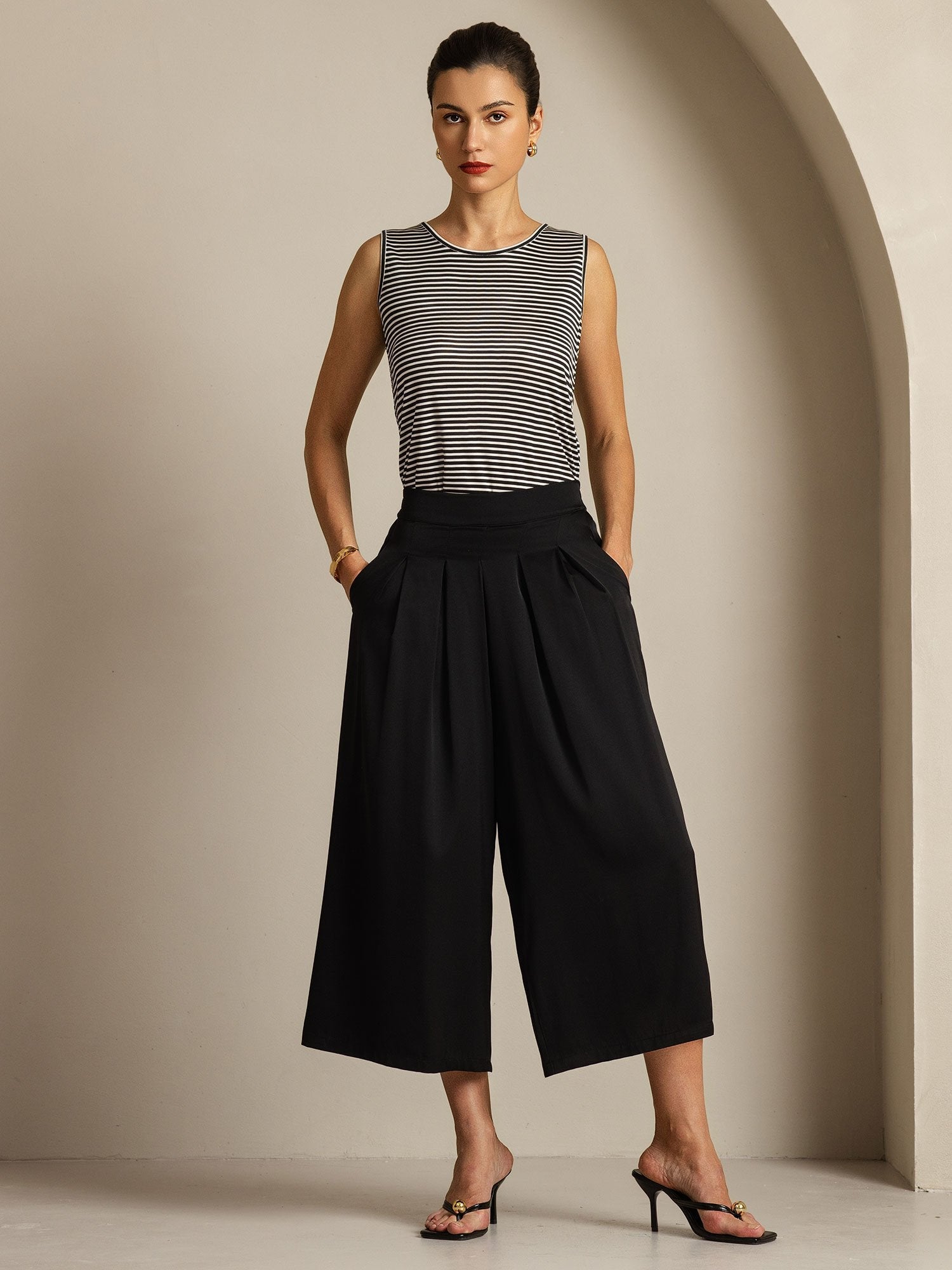 [Black] SilkSilky-CA 19Momme Silk Womens Pants 006