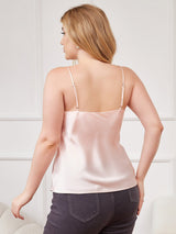 [Pink] SilkSilky-CA Spaghetti Strap V Neck Plus Size Camisole Top 002