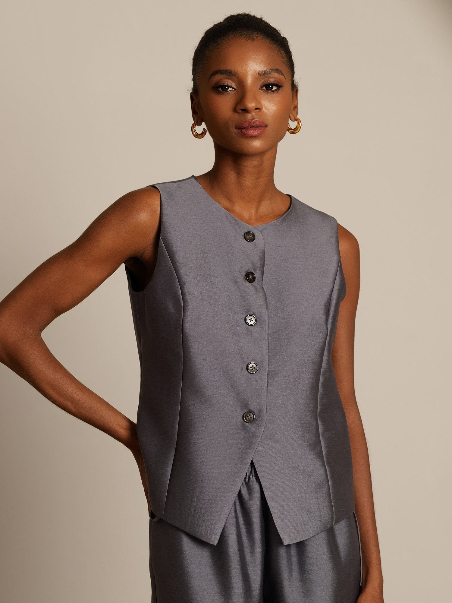 [Gray] SilkSilky-CA 32Momme Silk-Wool Blend Womens Vest 005,