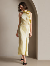 [Light Yellow] SilkSilky-CA Sleeveless Halter Dress 008