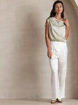 [Light Green] SilkSilky-CA Cap Sleeve Cowl Neck Women's T-Shirt 006