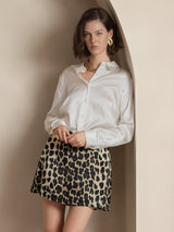 [White] SilkSilky-CA 19Momme Stretch Silk Charmeuse Long Sleeve Lapel Collar Women's Shirt 004