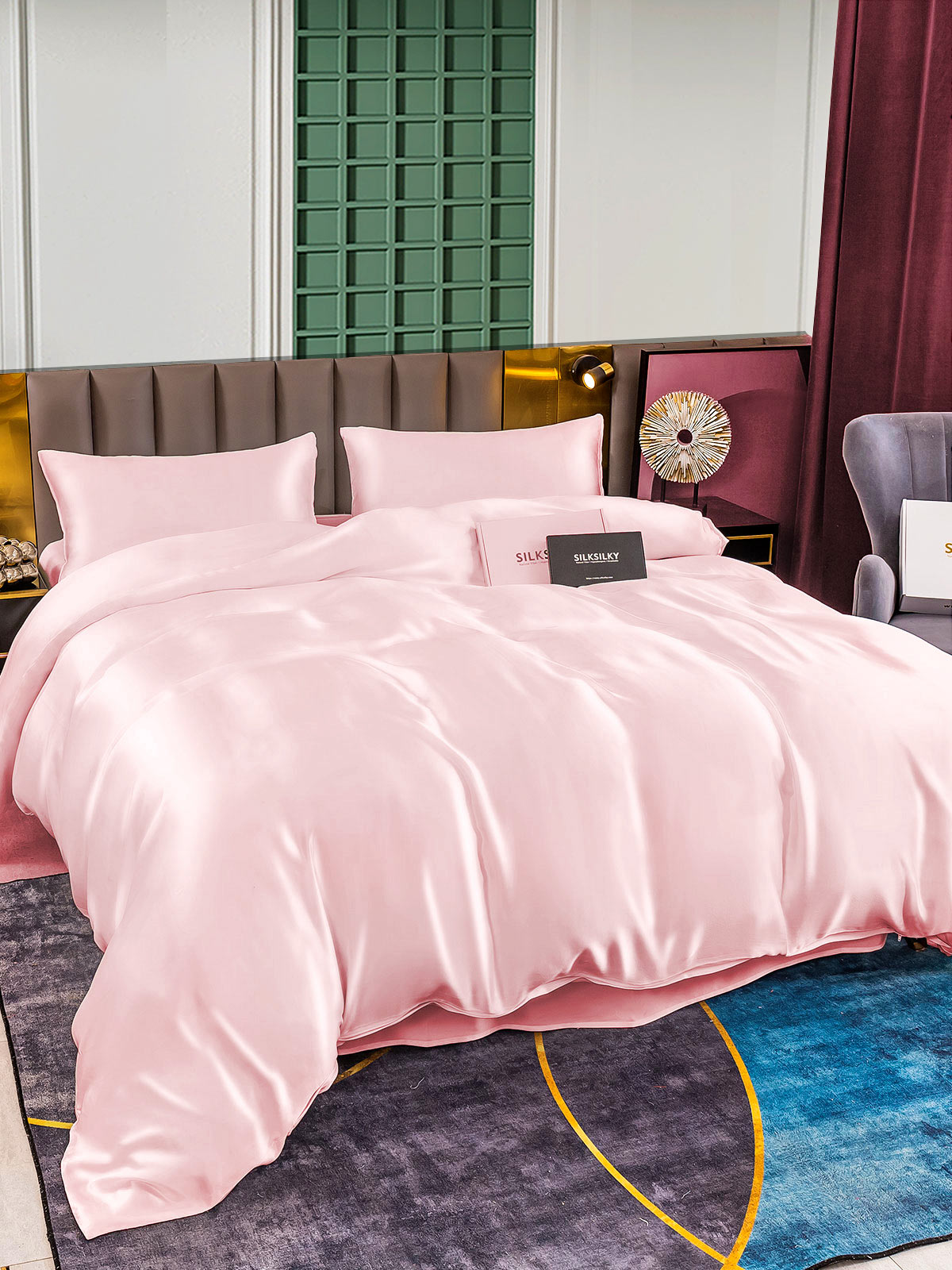 [Pink] SilkSilky-CA 25Momme Pure Silk Bedding Set 002