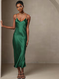 SilkSilky-CA Pure Silk Sleeveless Round Neck Dress Green 001