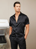 SilkSilky CA Silk Short Sleeve Collar Men's Shirt Black 006