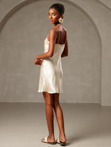[Light Yellow] SilkSilky-CA Spaghetti Strap Cowl Neck Dress 002