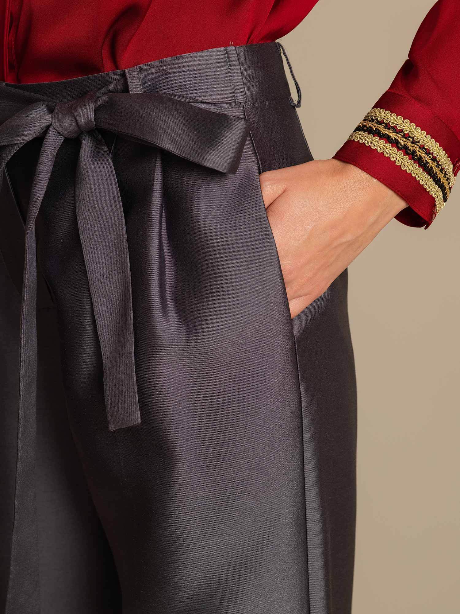 [Gray] SilkSilky-CA 32Momme Silk-Wool Blend Womens Pants 004,