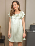 SilkSilky CA Pure Silk Cap Sleeve Tie Neck Nightgown MintGreen 003