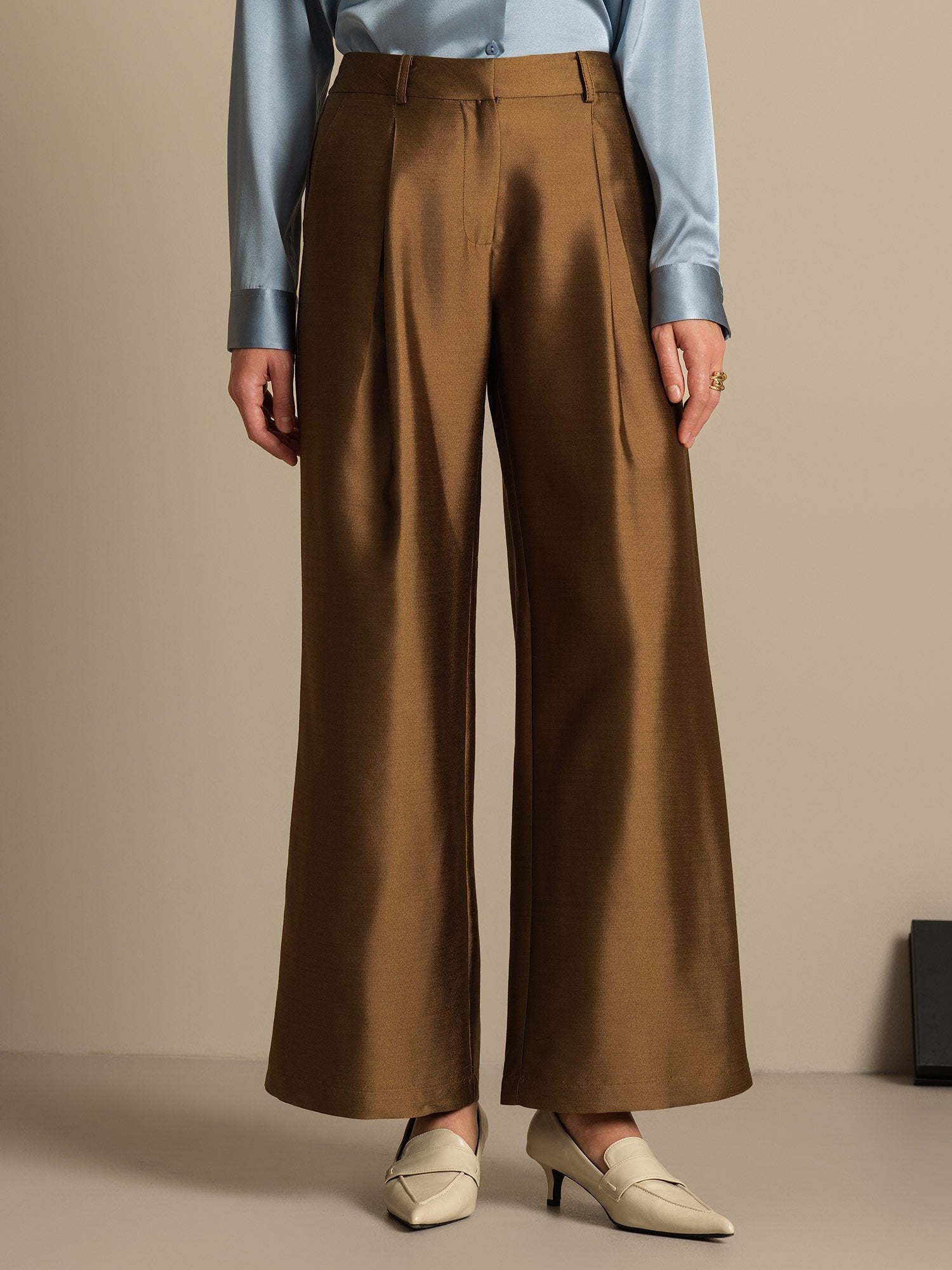 [Bronze] SilkSilky-CA 32Momme Silk-Wool Blend Womens Pants 003,