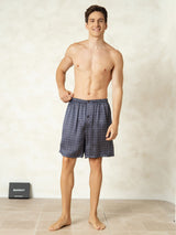 [Navy Ginkgo] SilkSilky-CA Pure Silk Mens Sleep Bottoms 003,