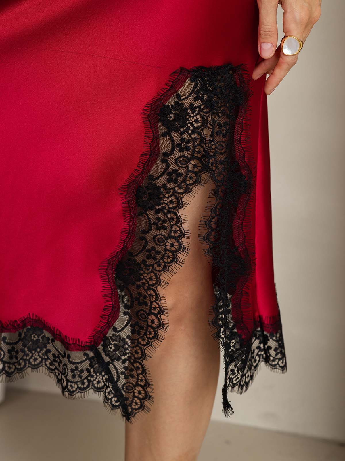 [Wine] SilkSilky-CA 19Momme Silk Split Skirt 004
