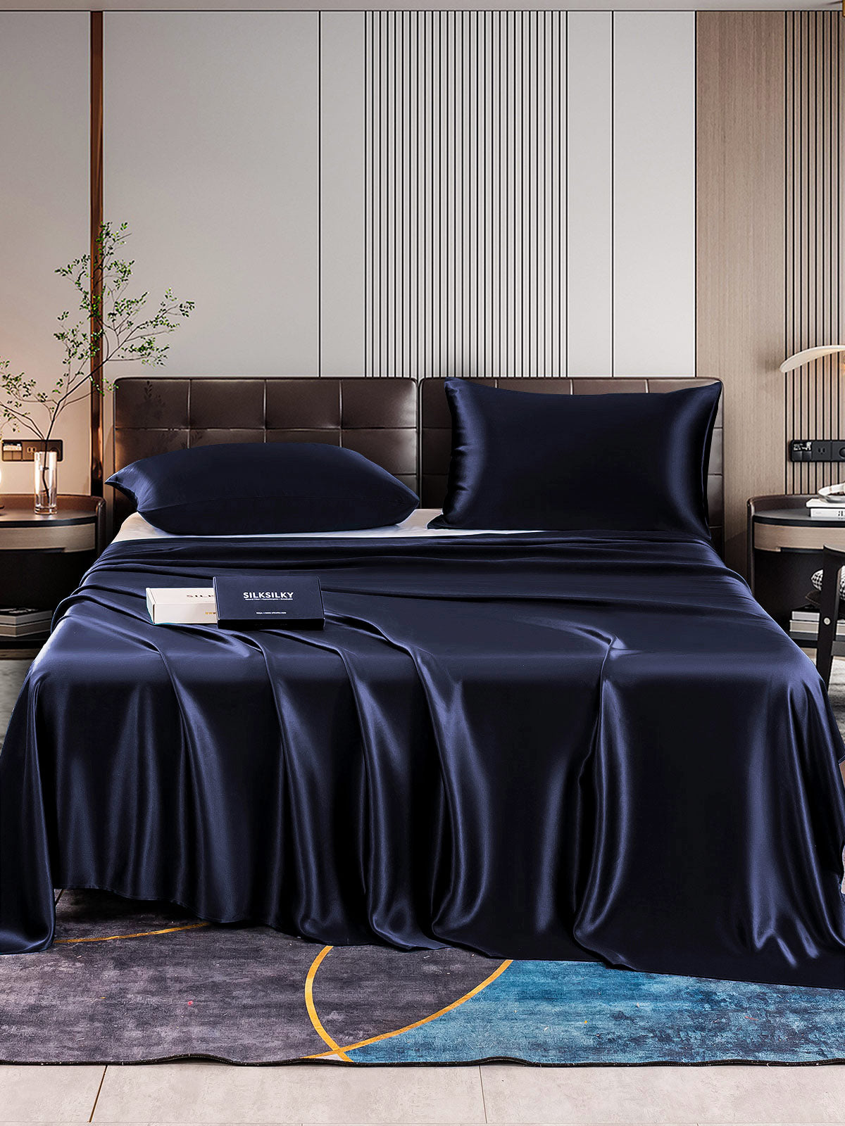 SilkSilky CA 22Momme Pure Silk Bedding Set DarkBlue 001