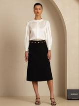 [White] SilkSilky-CA 19Momme Long Sleeve Round Neck Blouse 007