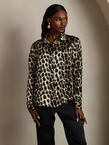 [Leopard] SilkSilky-CA Long Sleeve Lapel Collar Women's Shirt 004