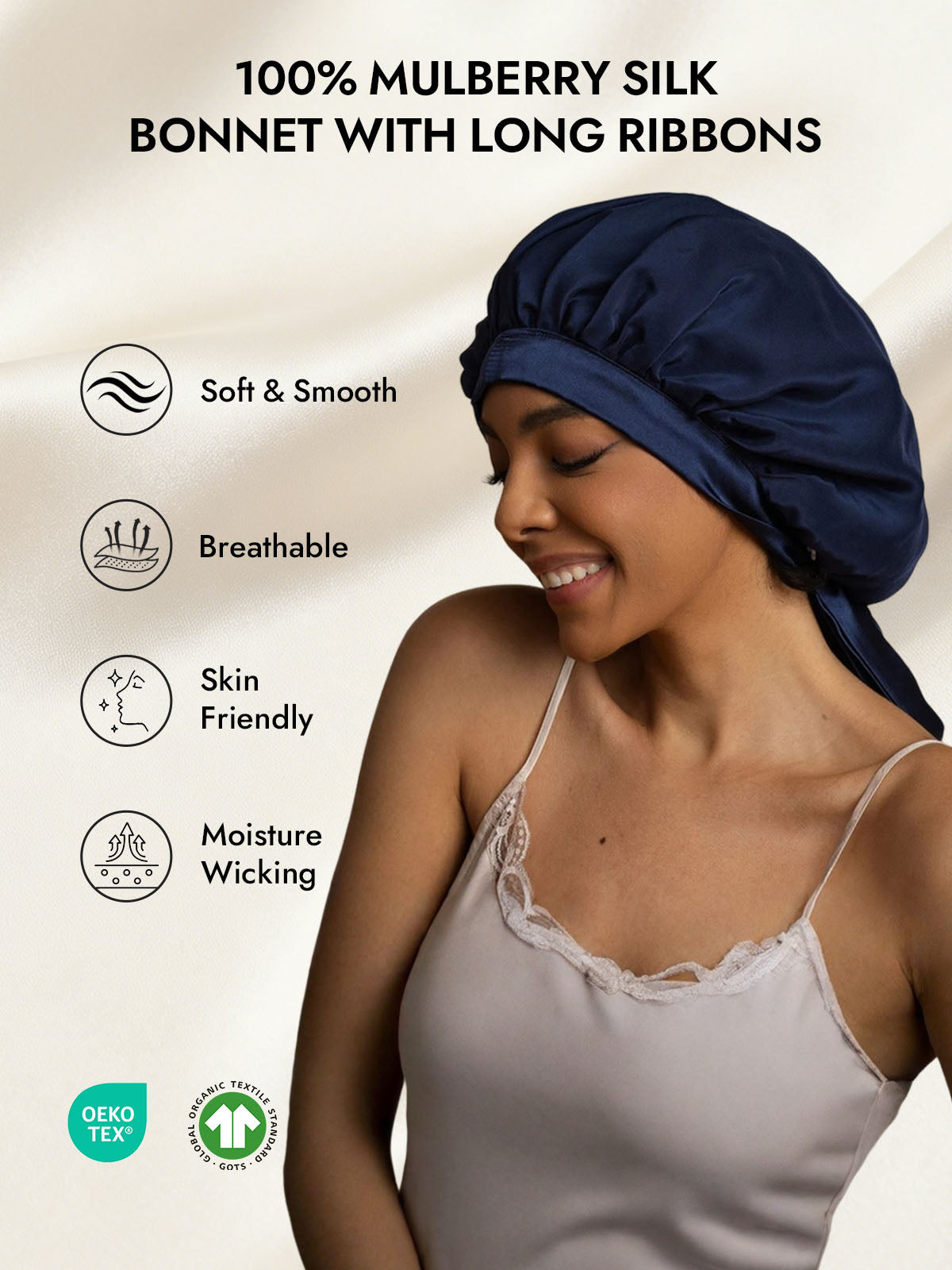 [Dark Blue] SilkSilky-CA Pure Silk Sleep Cap 002