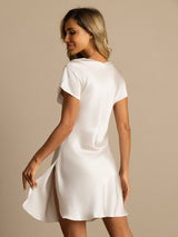 [White] SilkSilky-CA Short Sleeve V Neck Nightgown 002
