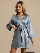 [Grayish Blue] SilkSilky-CA 3/4 Sleeve Women's Robe 004