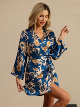 [Navy Dragon] SilkSilky-CA 3/4 Sleeve Women's Robe 001