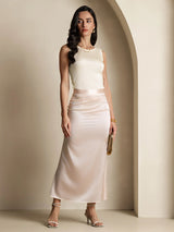 [Beige] SilkSilky-CA Sleeveless Round Neck Women's T-Shirt 007