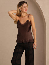 [Brown] SilkSilky-CA Spaghetti Strap V Neck Camisole 003