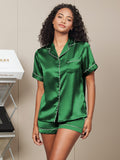 SilkSilky CA Pure Silk Short Sleeve Lapel Women's Pajamas Green 003