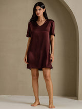 [Brown] SilkSilky-CA Half Sleeve V Neck Nightgown 007