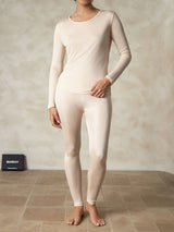 [Tan] SilkSilky-CA Silk Jersey Long Sleeve Round Neck Women's Long Johns 003