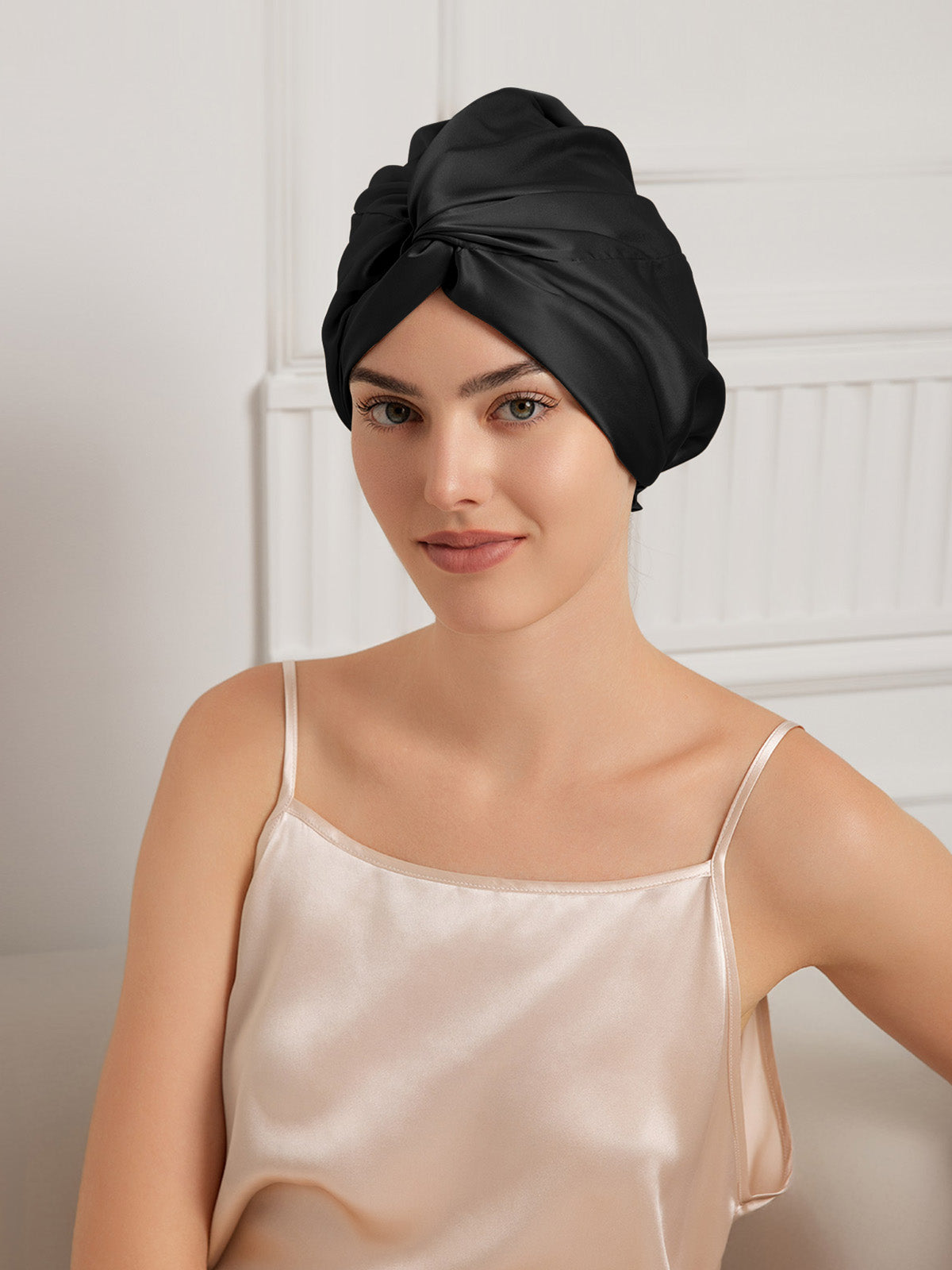 [Black] SilkSilky-CA 22Momme Pure Silk Sleep Cap 001