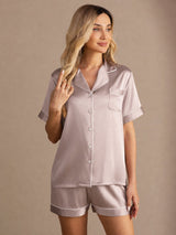 [Shadow Gray] SilkSilky-CA Short Sleeve Lapel Collar Women's Pajamas 005