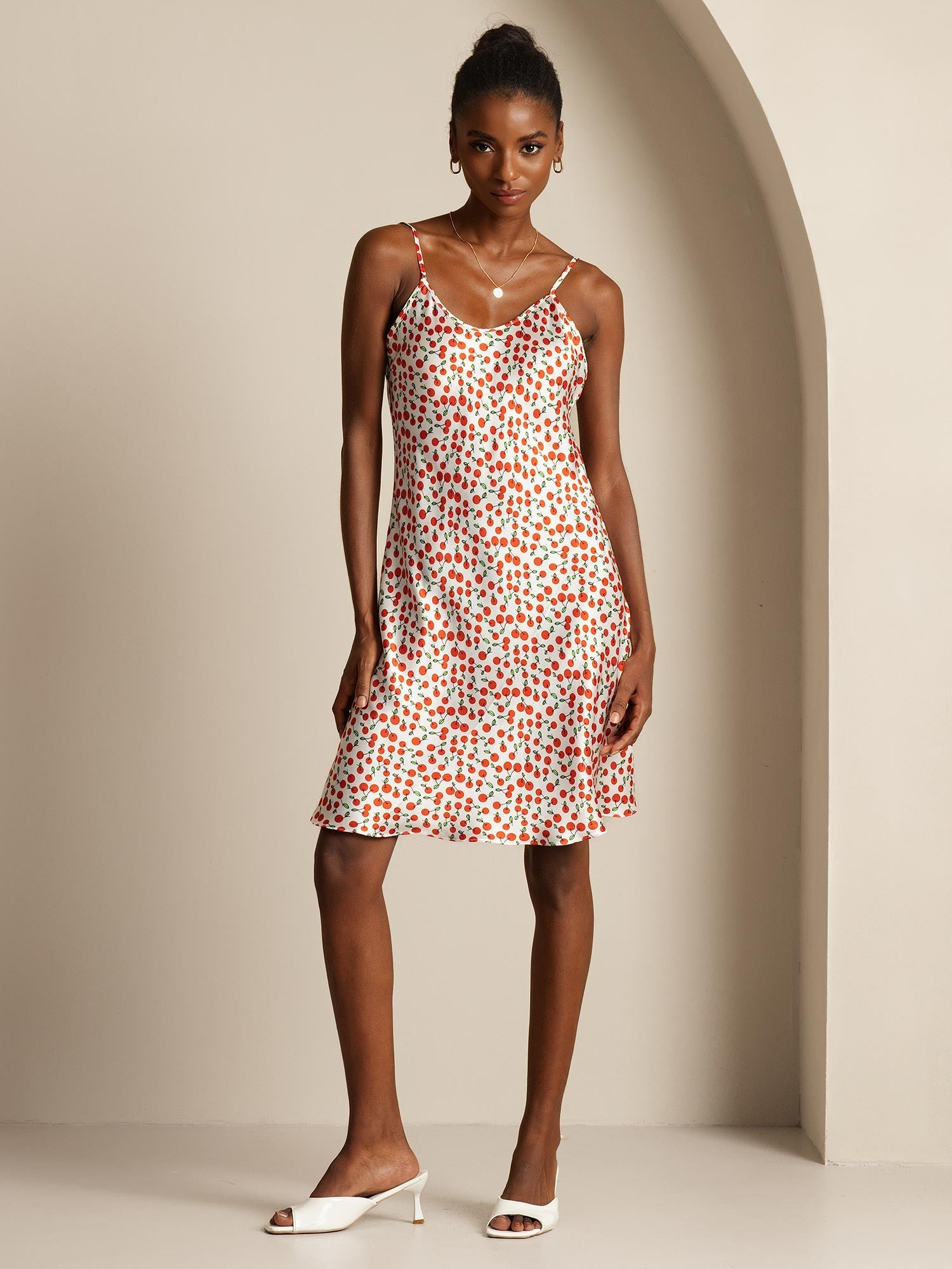 [Cherry] SilkSilky-CA Pure Silk V Neck Dress 001,